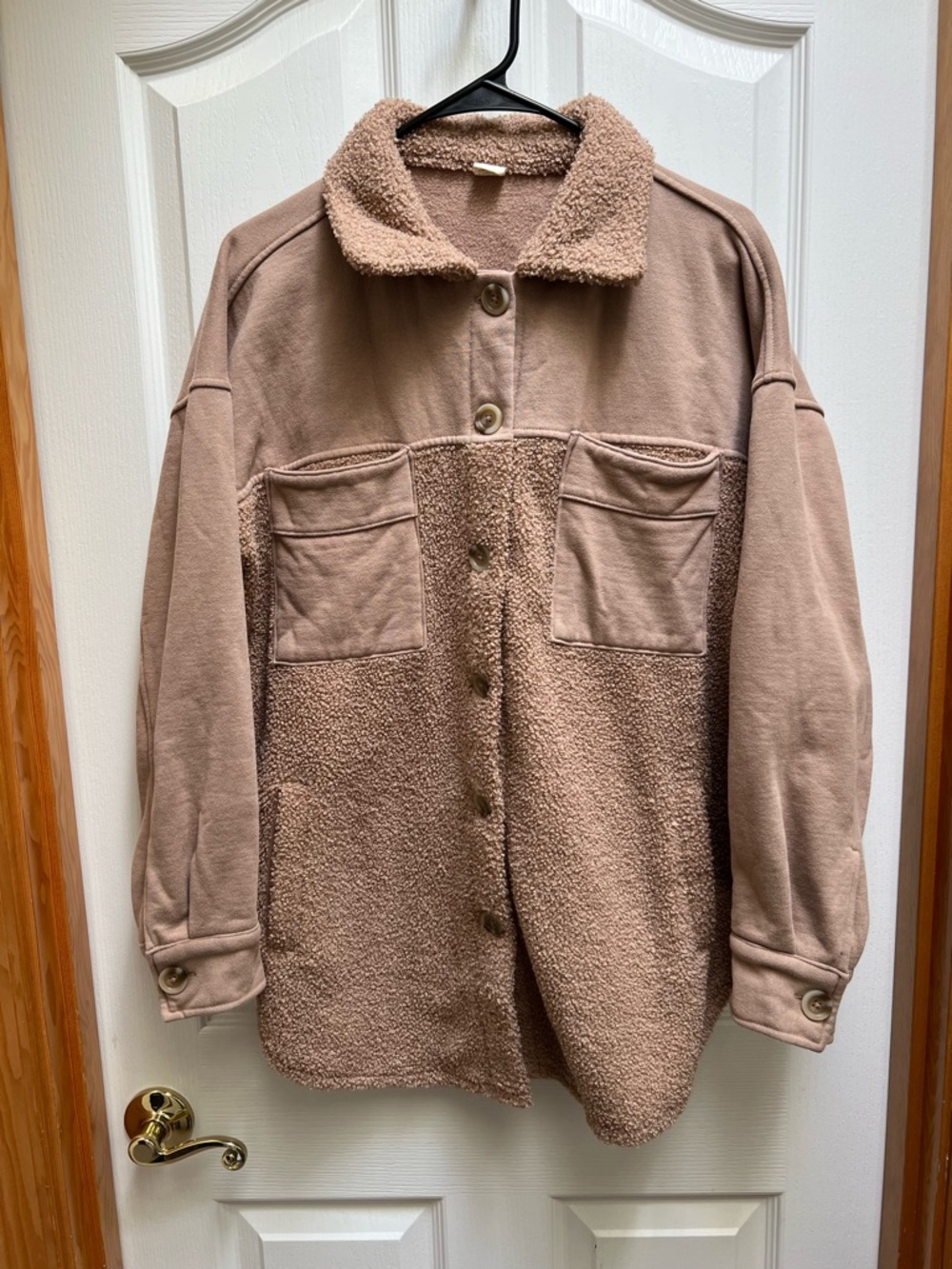 Goumi Women's Sherpa Shacket Jacket Taupe Tan Brown M/L